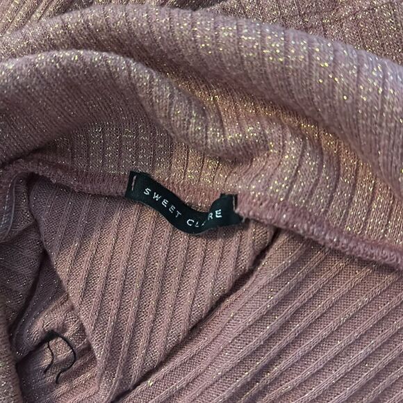 Sweet Claire Iridescent Pink Mauve Gold Off Shoulder Sweater Shirt Top Blouse M - Picture 4 of 5